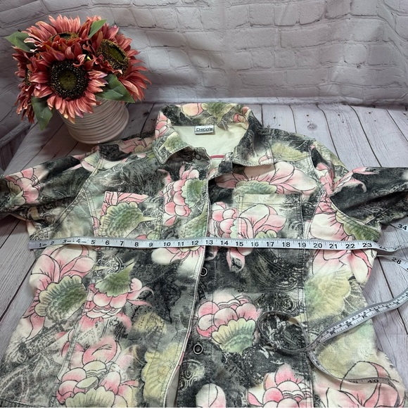 Chico's XL Floral Bomber Jacket - Pink and Green Chicos Sz 3 - Picture 5 of 9
